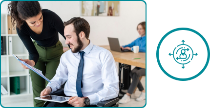 Sales representative showing customer flooring options