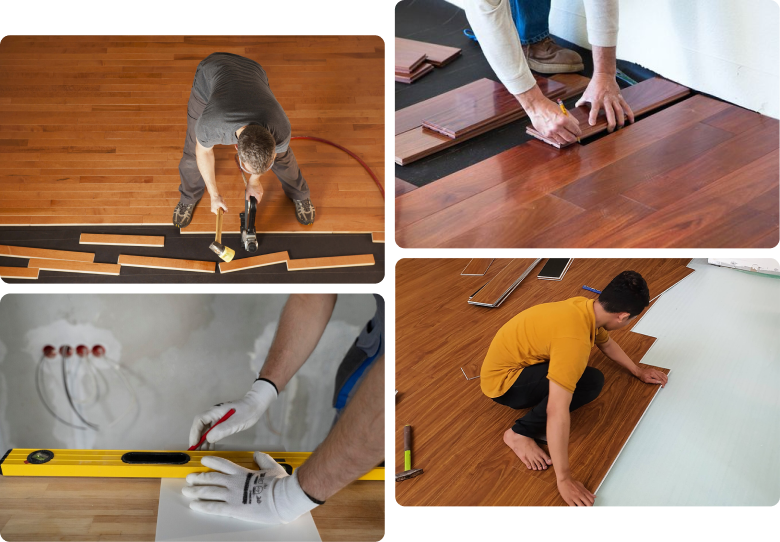 Collage of engineered hardwood flooring